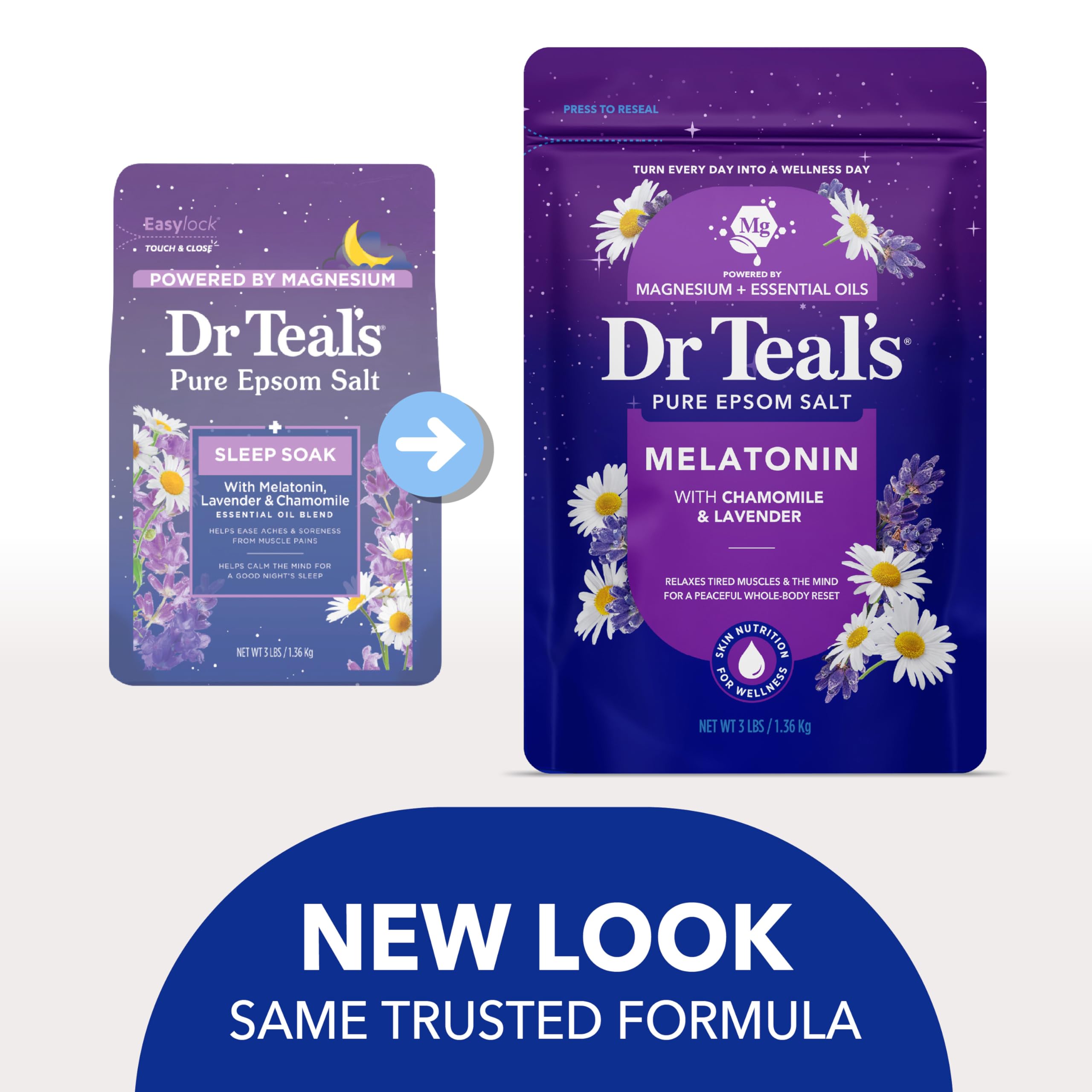 Dr Teal's Epsom Salt Magnesium Soak, Sleep Blend with Melatonin, Lavender & Chamomile Essential Oils, 3 lbs