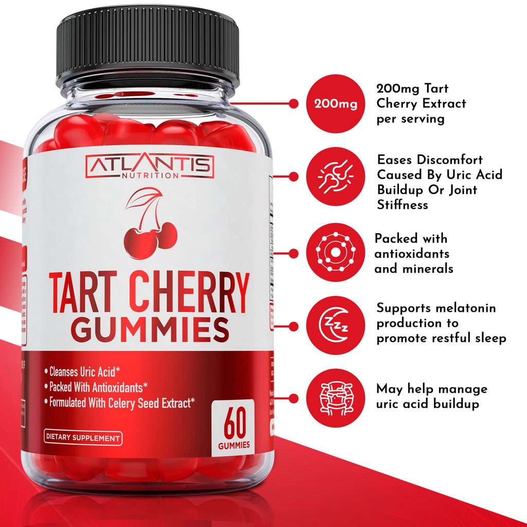 Tart Cherry Gummies with Celery Seed Extract - Advanced Uric Acid Cleanse for Immediate Relief | Joint Relief & Recovery | Powerful Antioxidant with Joint Support - 60 Gummies