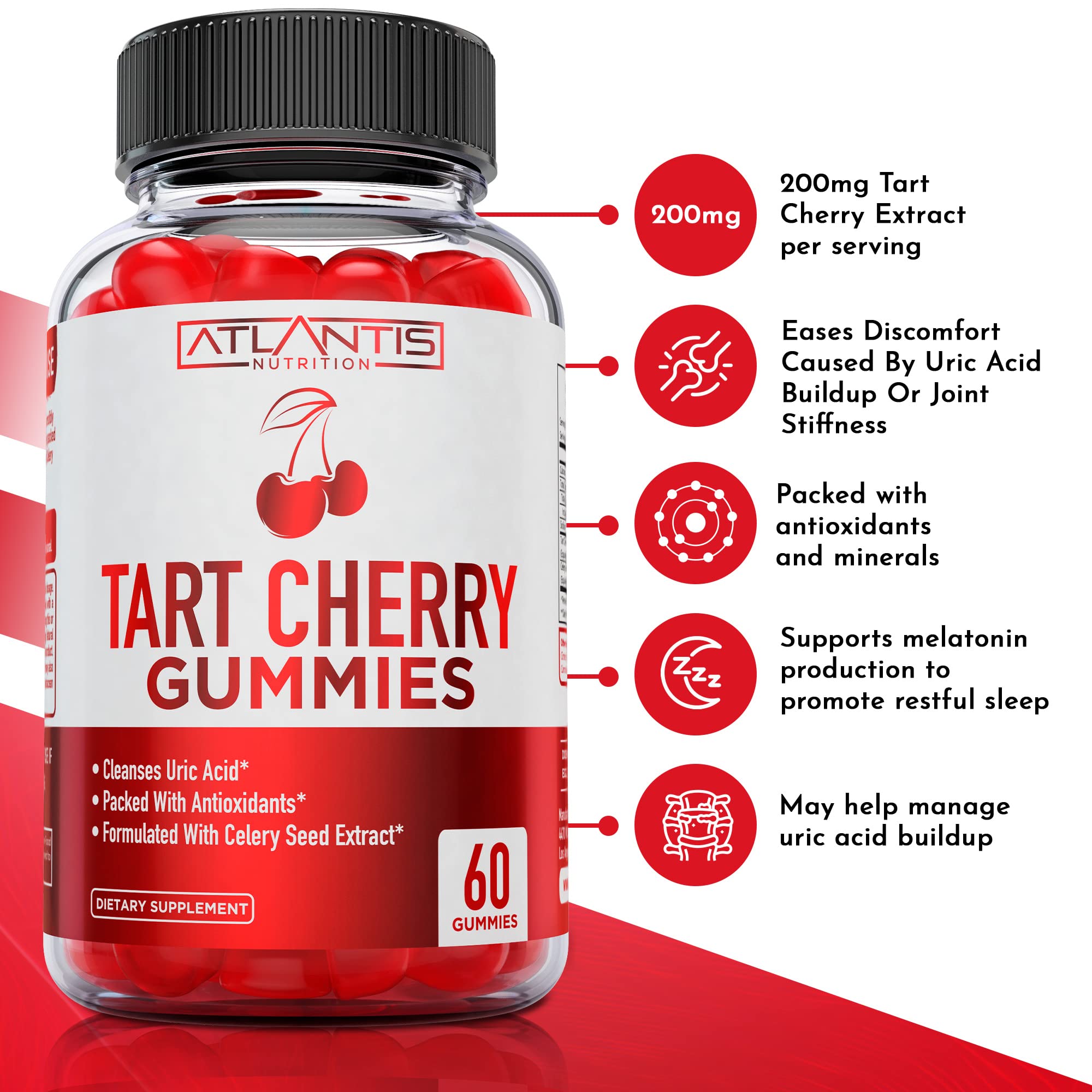 Tart Cherry Gummies with Celery Seed Extract - Advanced Uric Acid Cleanse for Immediate Relief | Joint Relief & Recovery | Powerful Antioxidant with Joint Support - 60 Gummies