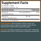 Bronson Vitamin K2 D3 (MK7) Supplement 2-in-1 D3 & K2 Complex, 120 Tablets | Bone, Immune & Heart Health Support, Gluten-Free, Soy-Free, Non-GMO, Vitamin D3 5000 IU (125 mcg) & 90 mcg K2 MK-7
