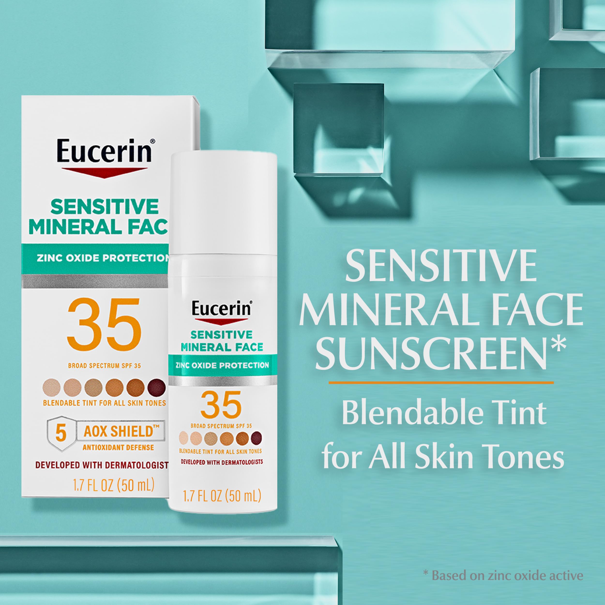 Eucerin Tinted Sensitive Mineral Face Sunscreen Lotion, SPF 35, 1.7 FL OZ | Tinted Sunscreen for Face, SPF 35 Broad Spectrum Sunscreen, Zinc Oxide Protection, All Skin Tones, Non-Comedogenic