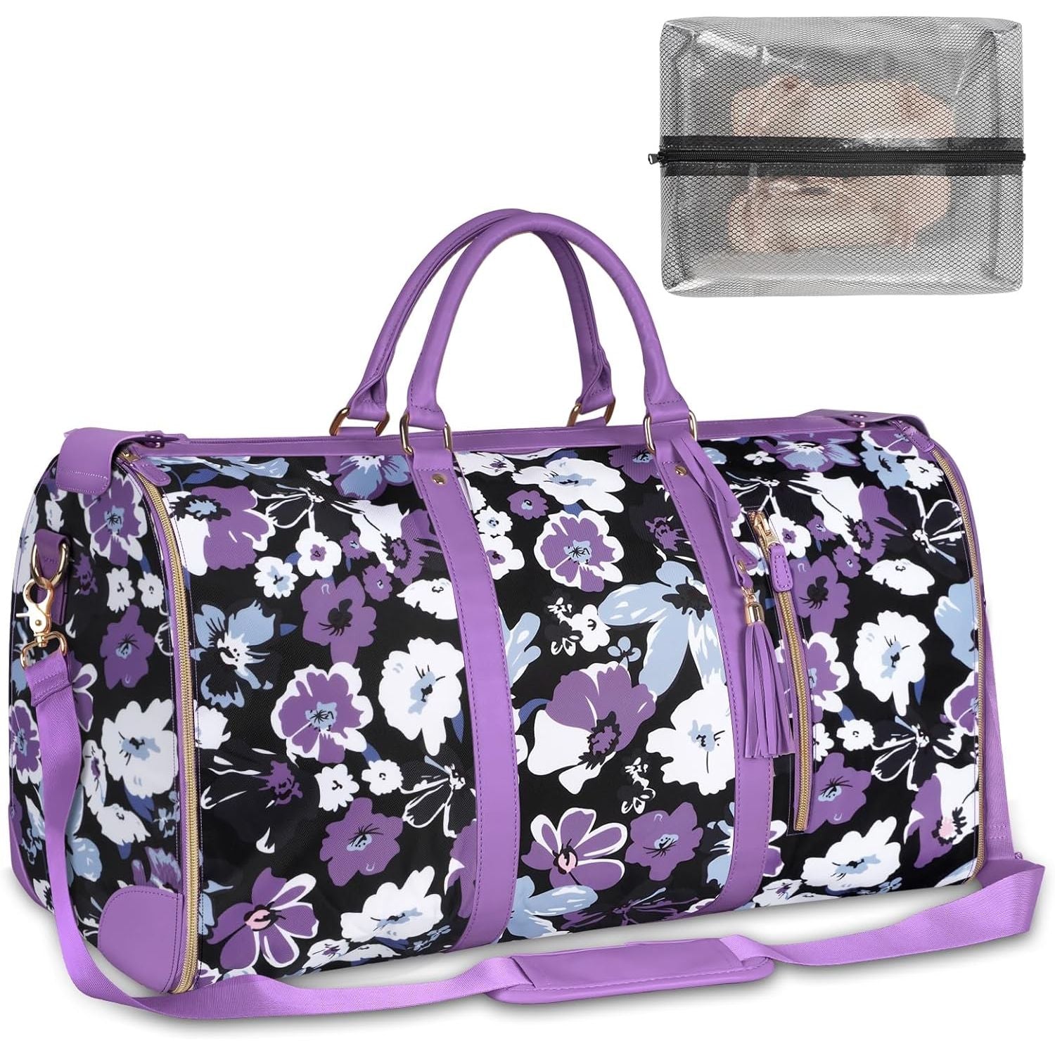 Buy now Ytonet Garment Duffle Bags for Travel, Convertible Carry On Garment Bag for Women, Large PU Leather Foldable Travel Bag with Shoe Pouch, 2 in 1 Hanging Suitcase Dress Suit Travel Bags, Pink Floral Tote at indiglob india