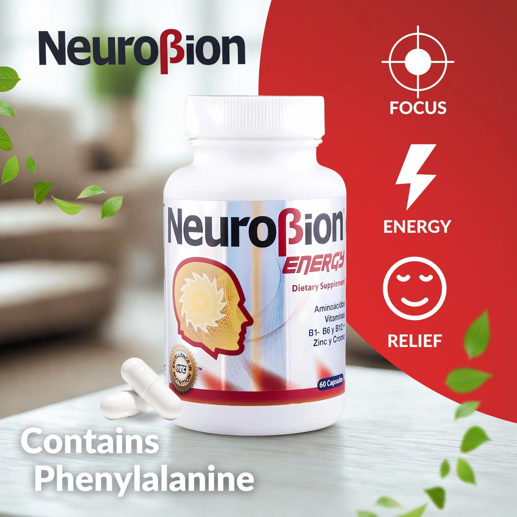60 Caps Neurobion Energy - Amino Acids Vitamin B1 B2 B6 B12 - Increases Brain Alertness & Stamina | One a day supports normal metabolism and nervous system function; sealed, authentic import