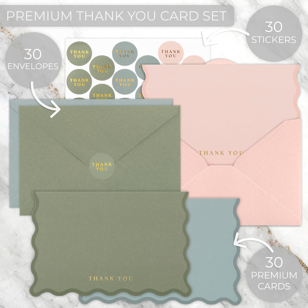 ZICOTO Beautiful Thank You Cards Set of 30 With Envelopes and Stickers