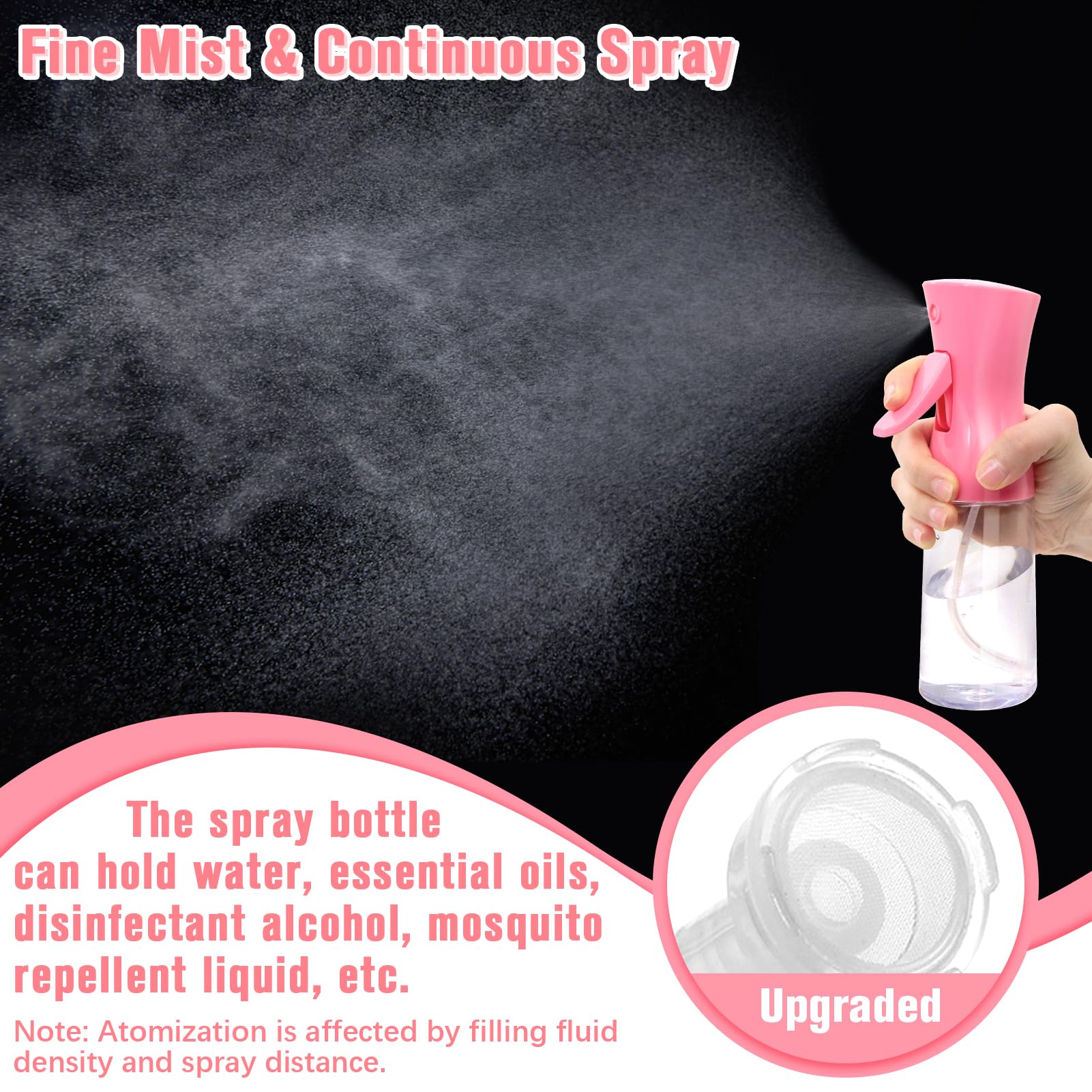 Spray Bottle For Hair,Continuous Water Mister for Hairstyling, Salons, Cleaning, Plants,Essential Oil Scents,Ultra Fine Mist Sprayer,6.8 OZ /200 ML-pink(Christmas Gifts)