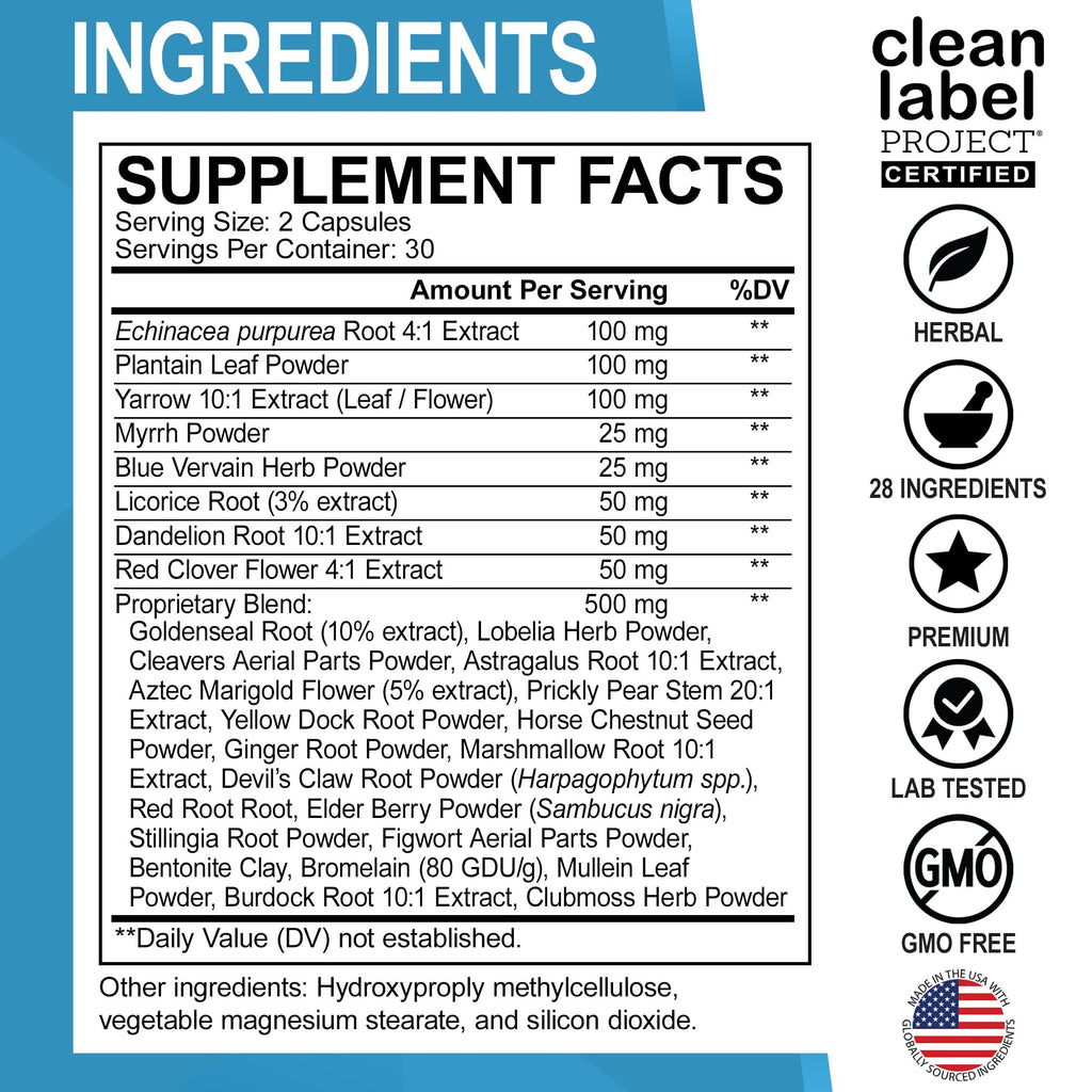 Lymphatic Drainage Supplements Pills - Lymphatic Support Total Herbal Cleanse Products Echinacea, Ginger, Dandelion, Red Root & Red Clover Supplement - Lymph Node Detox Cleanse Lymph System Drainage