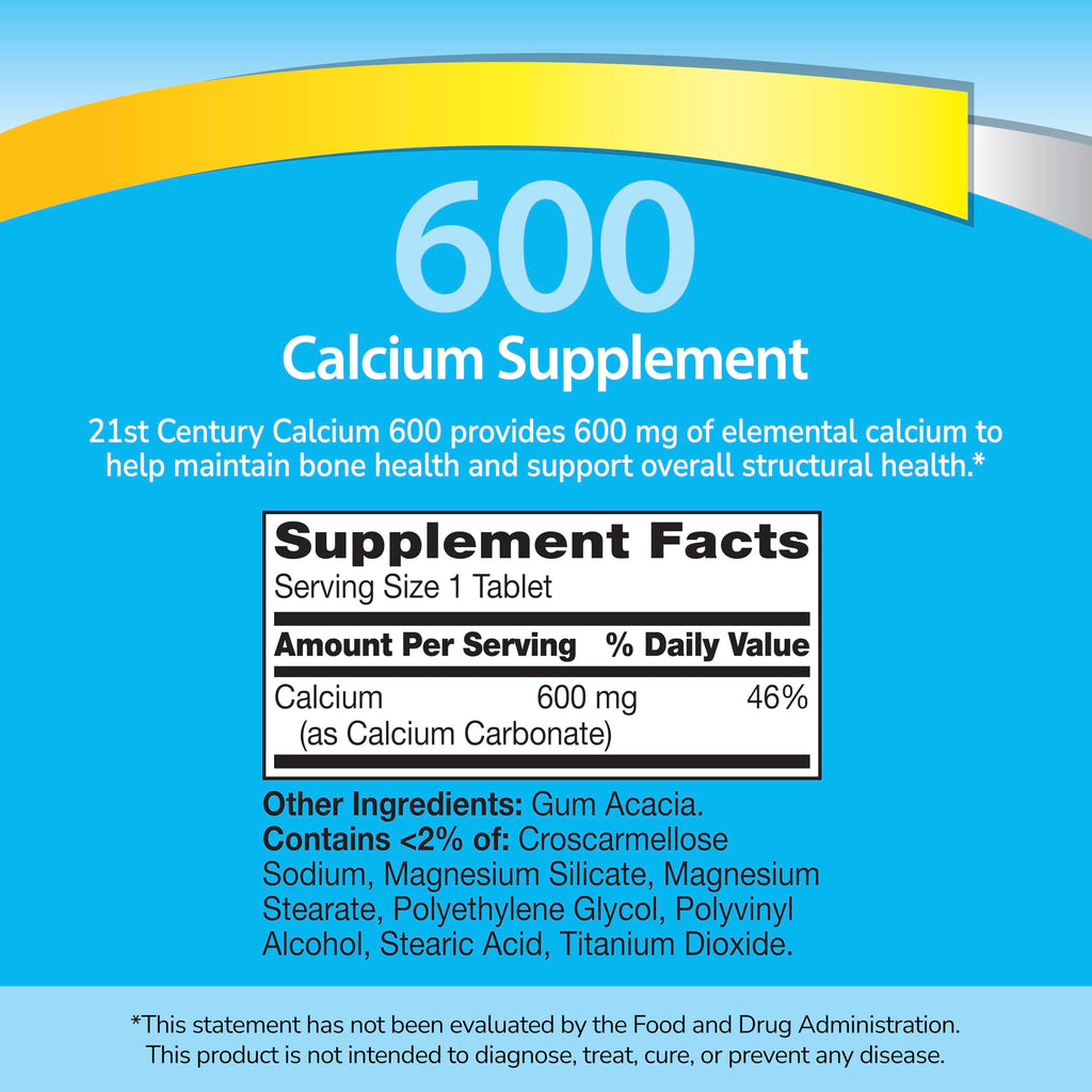 21st Century Calcium 600mg Tablets, Bone Strength Support, 400 Count | Calcium Carbonate, Compare VS. Caltrate® 600, Bone Strength & Density Support, Vegan-Friendly, For Men & Women