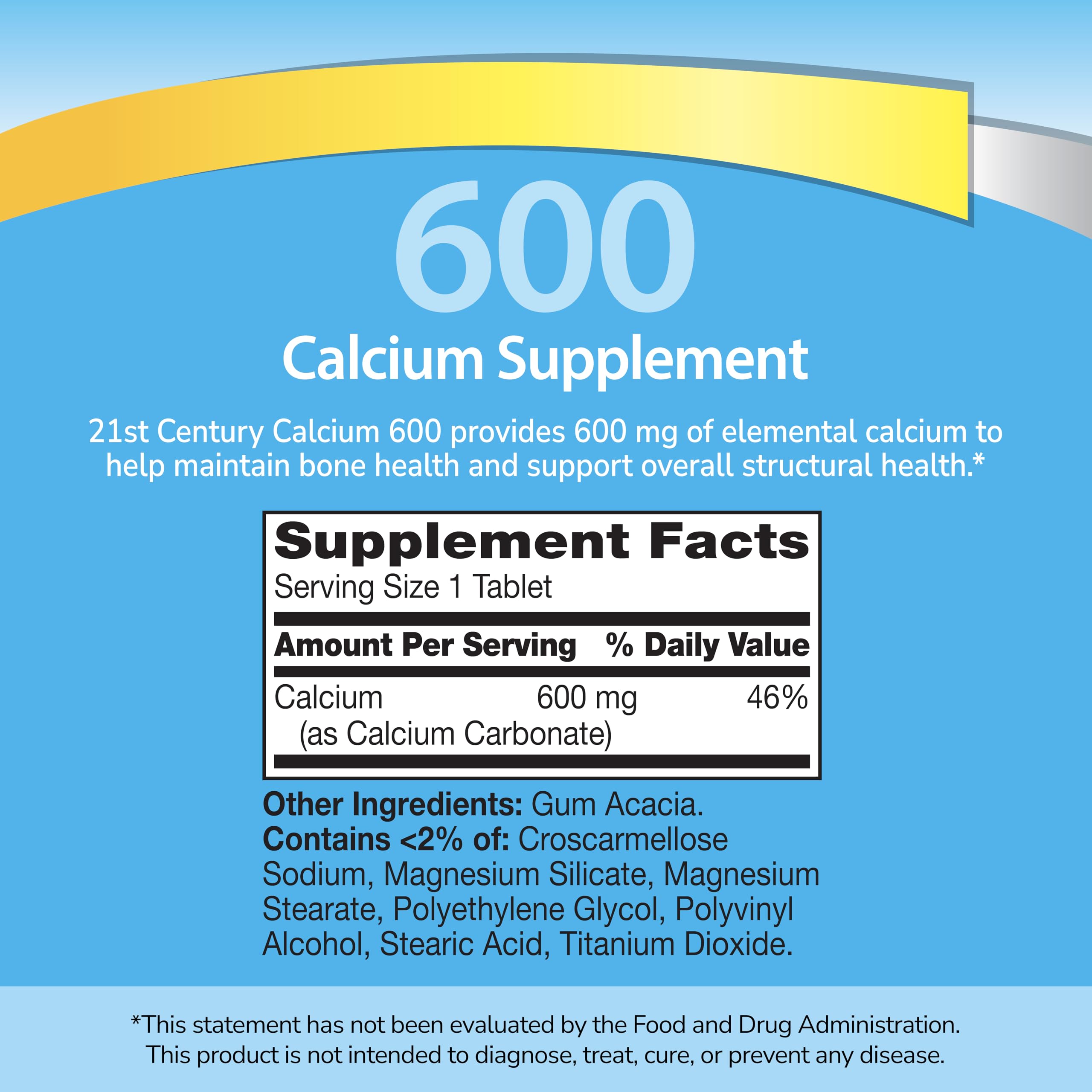 21st Century Calcium 600mg Tablets, Bone Strength Support, 400 Count | Calcium Carbonate, Compare VS. Caltrate® 600, Bone Strength & Density Support, Vegan-Friendly, For Men & Women
