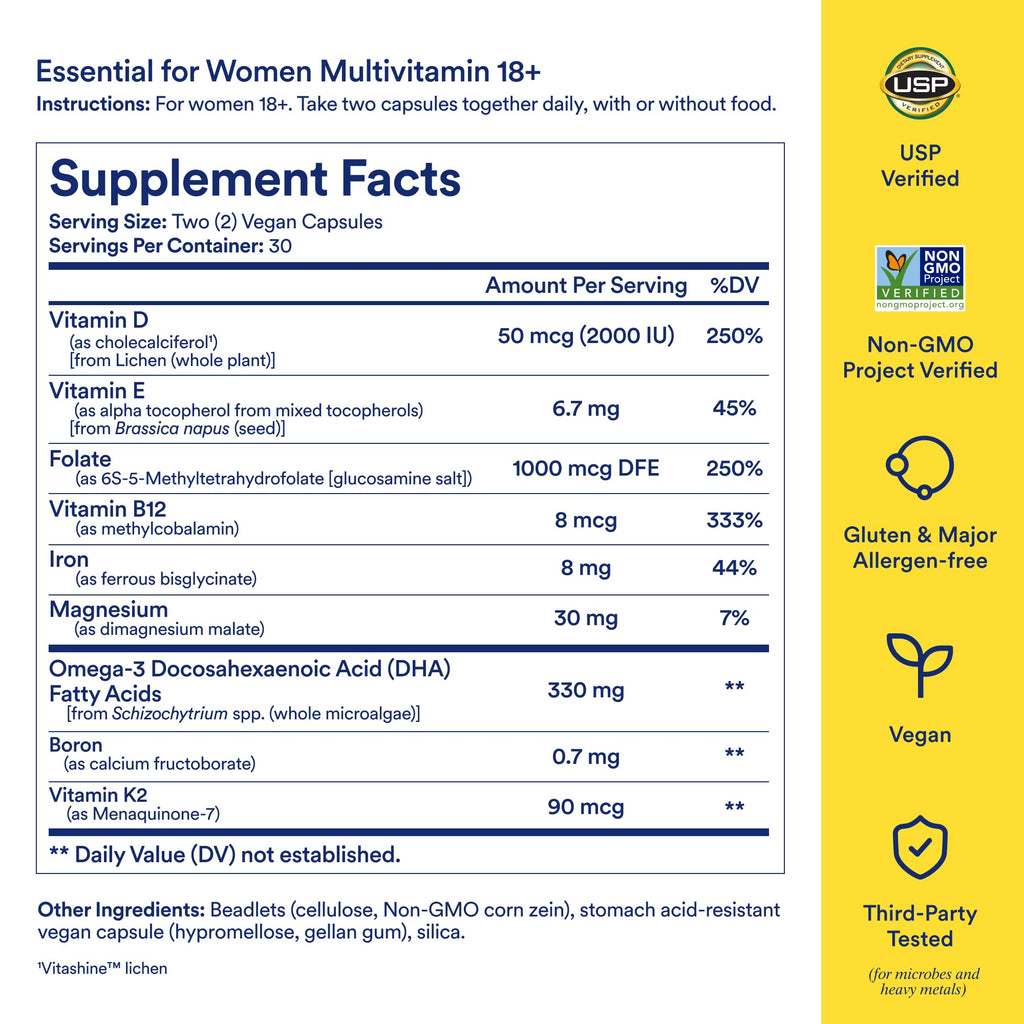 Ritual Women's 18+ Multivitamin - USP Verified - 60 Capsules - 30 Servings | Clinical-Backed - Key Essential Vitamins and Minerals - Support Energy, Heart, Bone, Brain Health* - Vegan - Mint