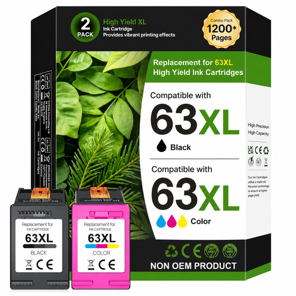 63XL Ink Cartridges Black and Color Replacement for HP Ink 63 for HP 63XL Ink Cartridge Combo Pack Work for HP OfficeJet 3830 4650 5255 5258 5200; Envy 4520 4512 4510; DeskJet 1112 2130 3630 (2 Pack)