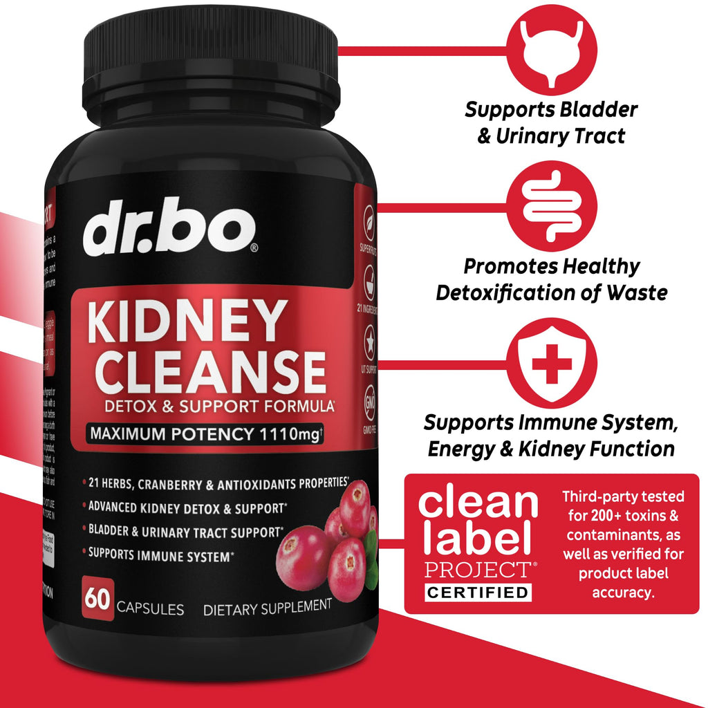 Kidney Cleanse Detox Support Supplement - Natural Cranberry, Juniper Berries, Buchu & Uva Ursi Extract to Support Kidneys, Bladder & Urinary Tract Health Supplements - Herbal Renal Blend Formula Pills