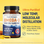 Buy now Triple Strength Omega 3 Fish Oil 3600 mg | EPA & DHA | Over 2100mg Omega-3 Fatty Acids | 1300mg EPA + 860mg DHA | Best Essential Fatty Acids | Premium Wild Caught & Burpless Fish Oil | 180 Ct at indiglob india