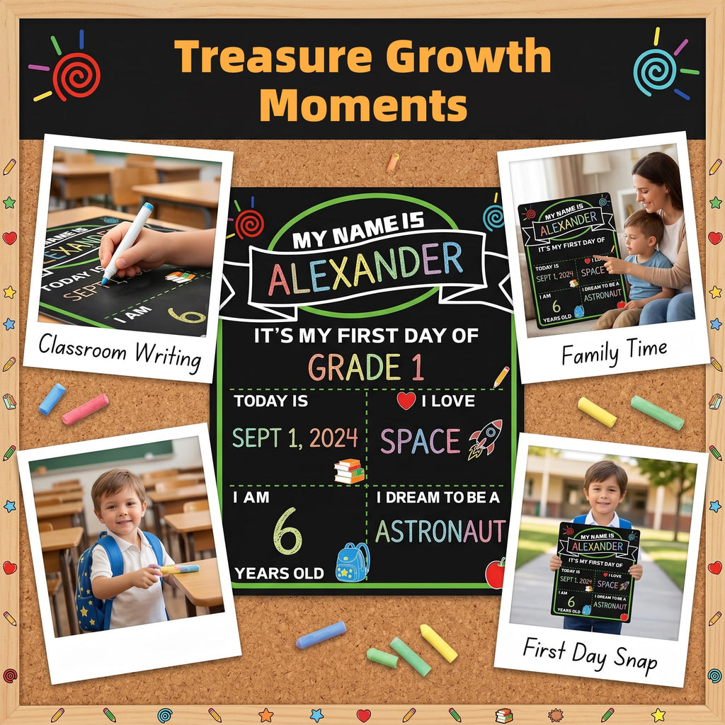 VUSIGN First Day of School Sign, Double-Sided Chalkboard with 5 Markers
