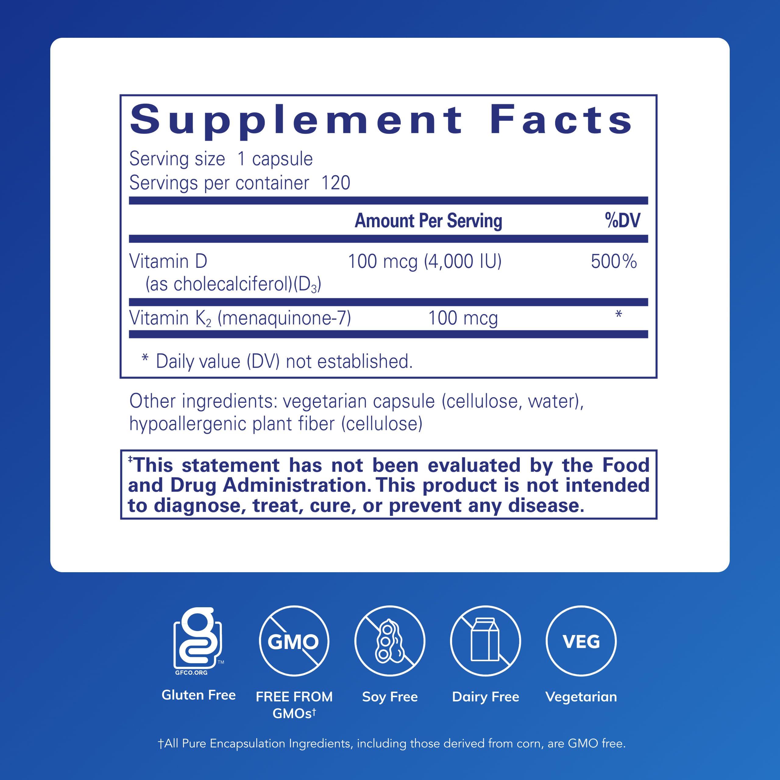 Pure Encapsulations Vitamin D3 & K2, 120 Capsules | Bone and Vascular Health Support*, Immune Function Support*, Gluten-Free, Non-GMO, with Vitamin D3 and K2