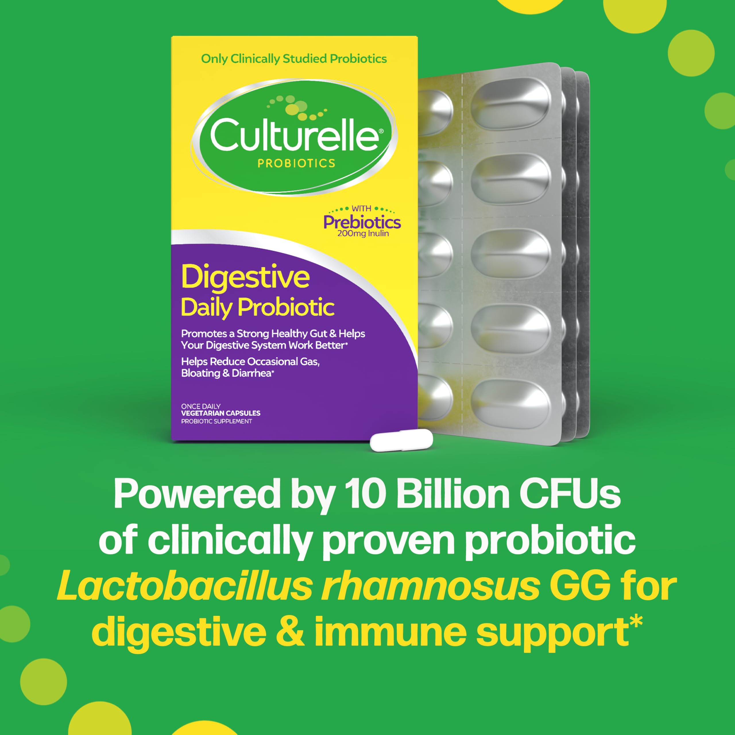 Culturelle Digestive Daily Probiotic for Men & Women, 10B CFUs, 30 Count | Gut Health Support for Men & Women, Survives Stomach Acid, Supports Occasional Gas & Bloating*