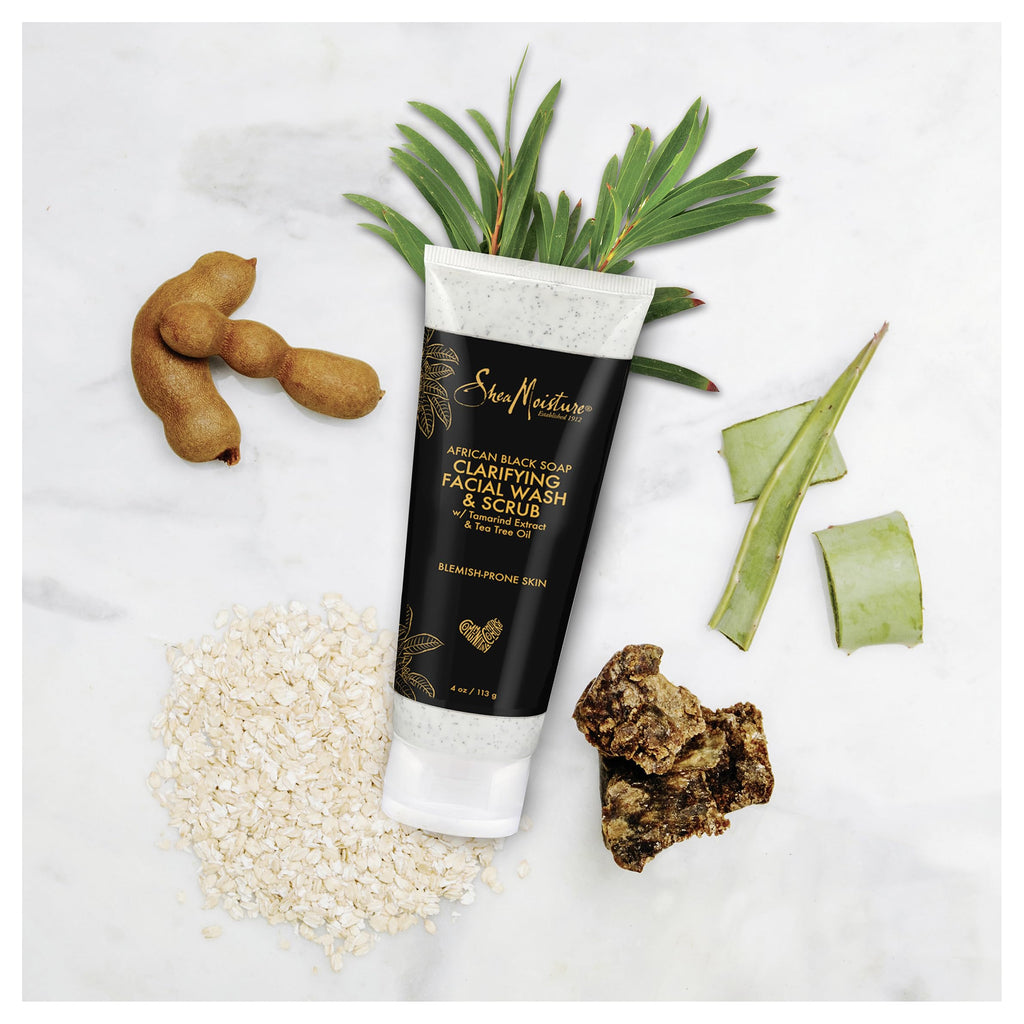 Buy now SheaMoisture Facial Wash and Scrub African Black Soap for Blemish Prone Skin to Clarify Skin 4 oz at indiglob india