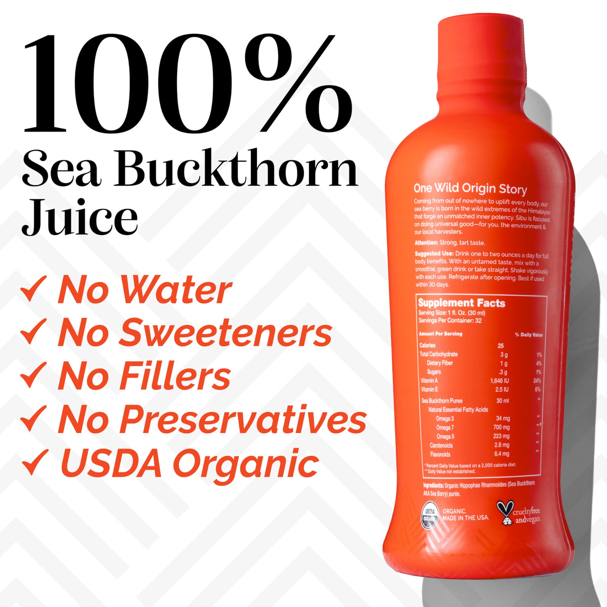 sibu Omega-7 Pure, 100% Pure Sea Buckthorn Juice (32 oz) USDA Organic