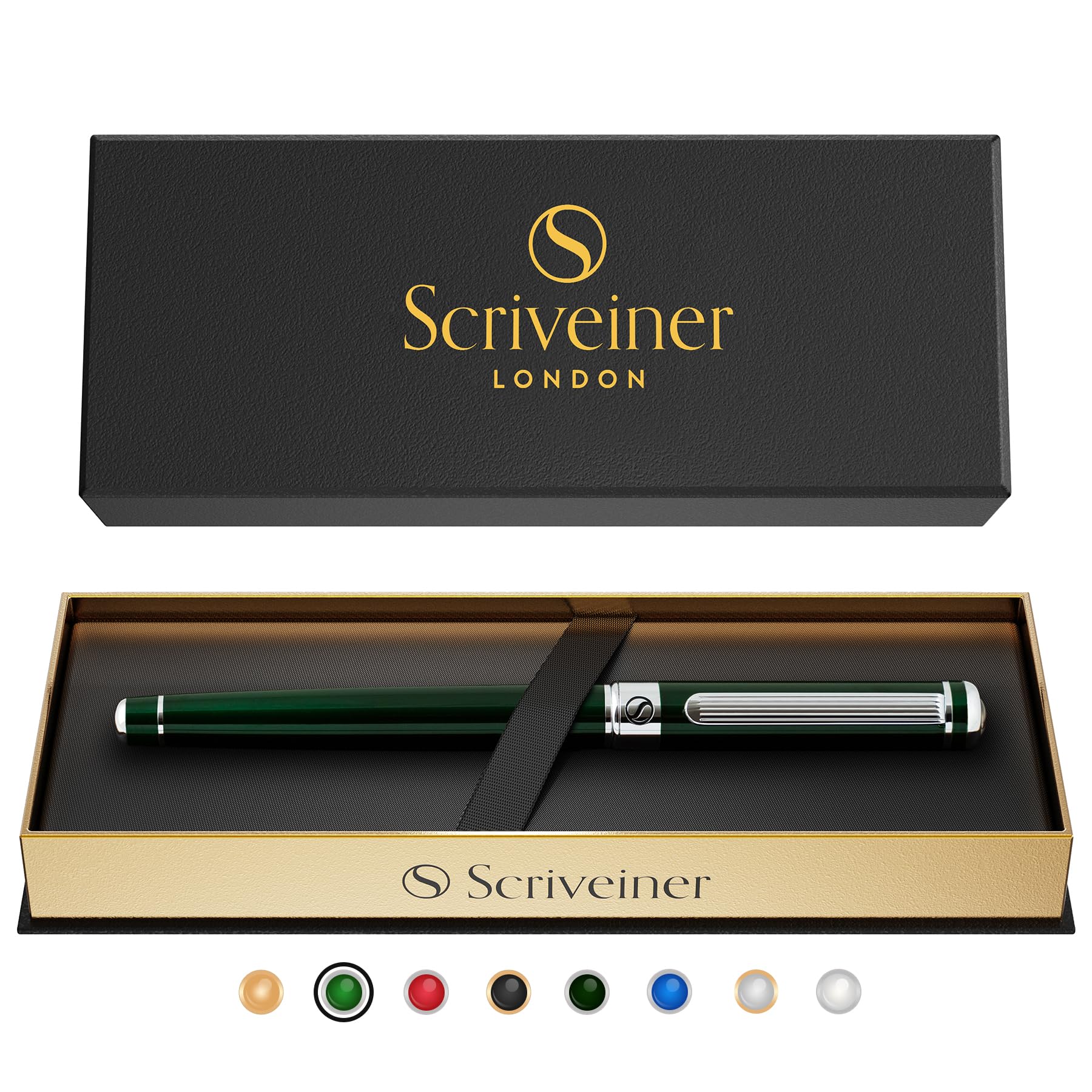 Buy now Scriveiner Black Lacquer Rollerball Pen - Stunning Luxury Pen, Real Gold Plating, Schmidt Ink Refill, Best Roller Ball Gift Set for Men & Women, Professional, Executive Office, Nice Pens 12. British Racing Green with Chrome at indiglob india