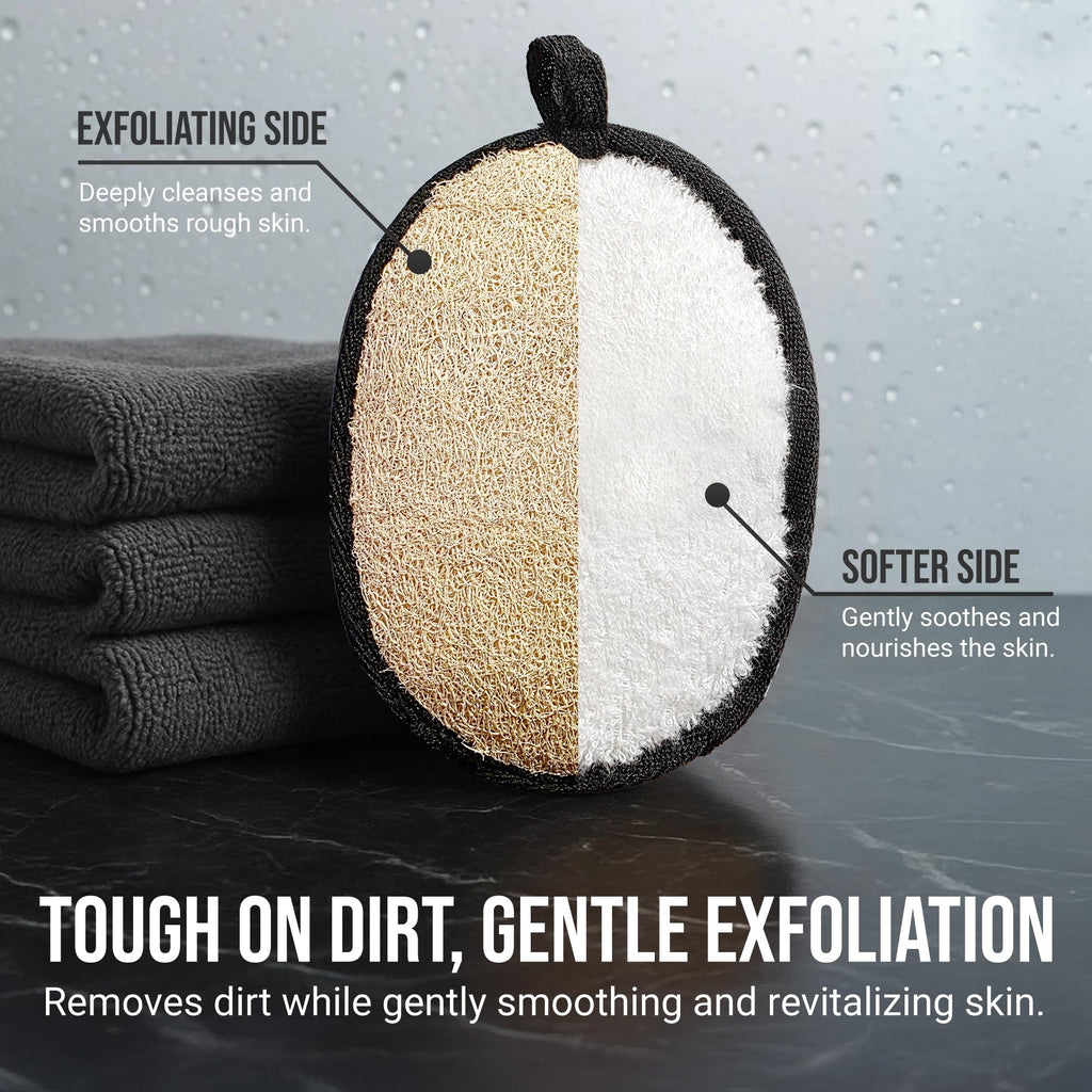 SERRENTO Loofah Body Scrubber, Shower Loofah for Men, Luffa Sponge 2PCS | Made from natural Egyptian luffa fibers to gently exfoliate skin and leave your body feeling clean and refreshed