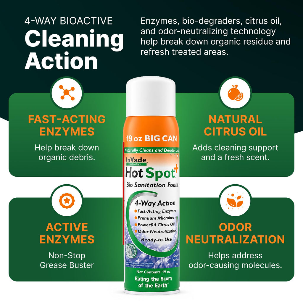 Bundle - InVade Hot Spot+ Bio-Enzyme Foam (19 oz) with Bug and Blade 24-Inch Extension Hose, Biodegradable Drain Pipe Degreaser and Citrus Oil Odor Neutralizer