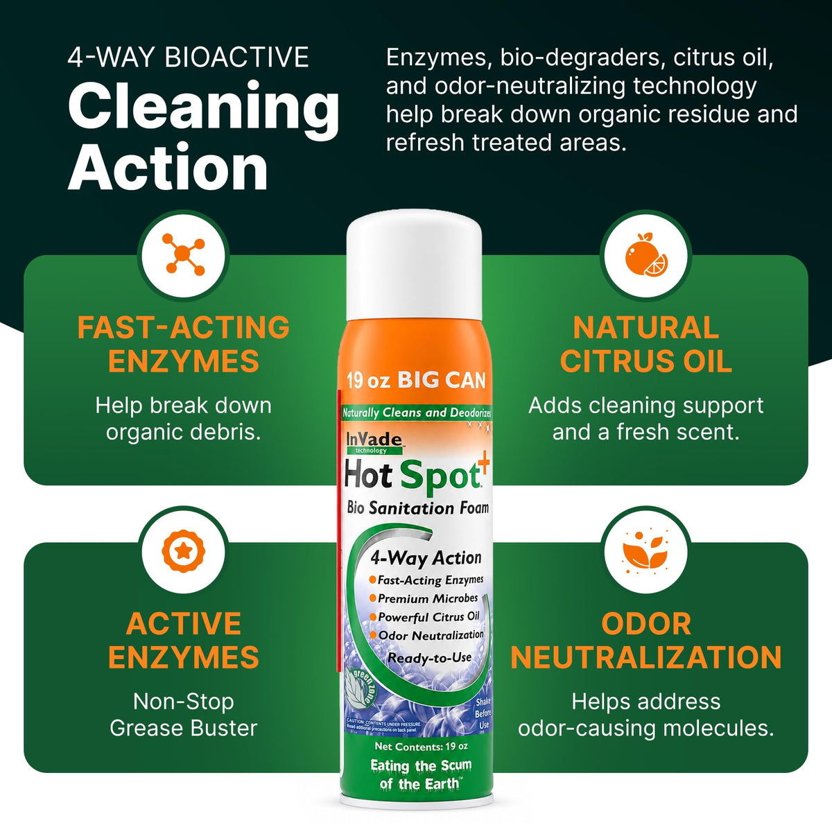 Bundle - InVade Hot Spot+ Bio-Enzyme Foam (19 oz) with Bug and Blade 24-Inch Extension Hose, Biodegradable Drain Pipe Degreaser and Citrus Oil Odor Neutralizer