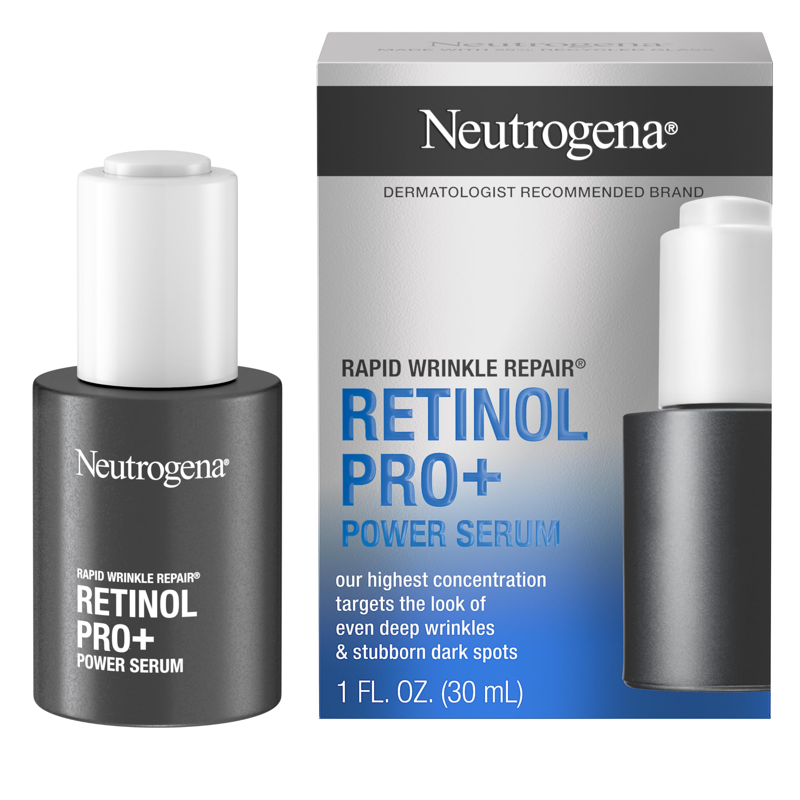 Buy now Neutrogena Rapid Wrinkle Repair Retinol Pro+ Power Facial Serum, Gentle Anti-Aging Face Serum with Pure Retinol & Nourishing Emollients, Non-Comedogenic, Paraben-Free, 1 fl. oz at indiglob india