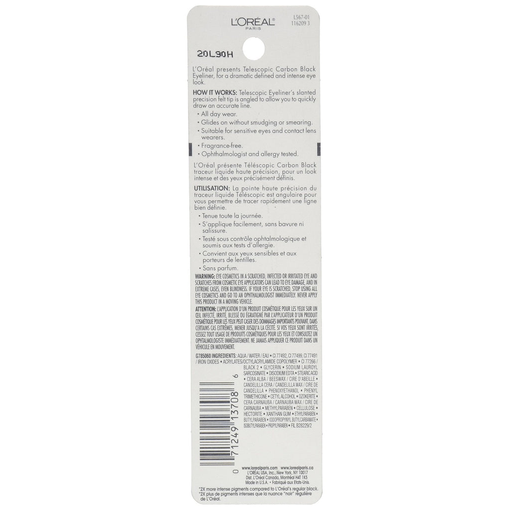 L'Oreal Paris Telescopic Precision Liquid Eyeliner, Carbon Black, 0.08 Oz