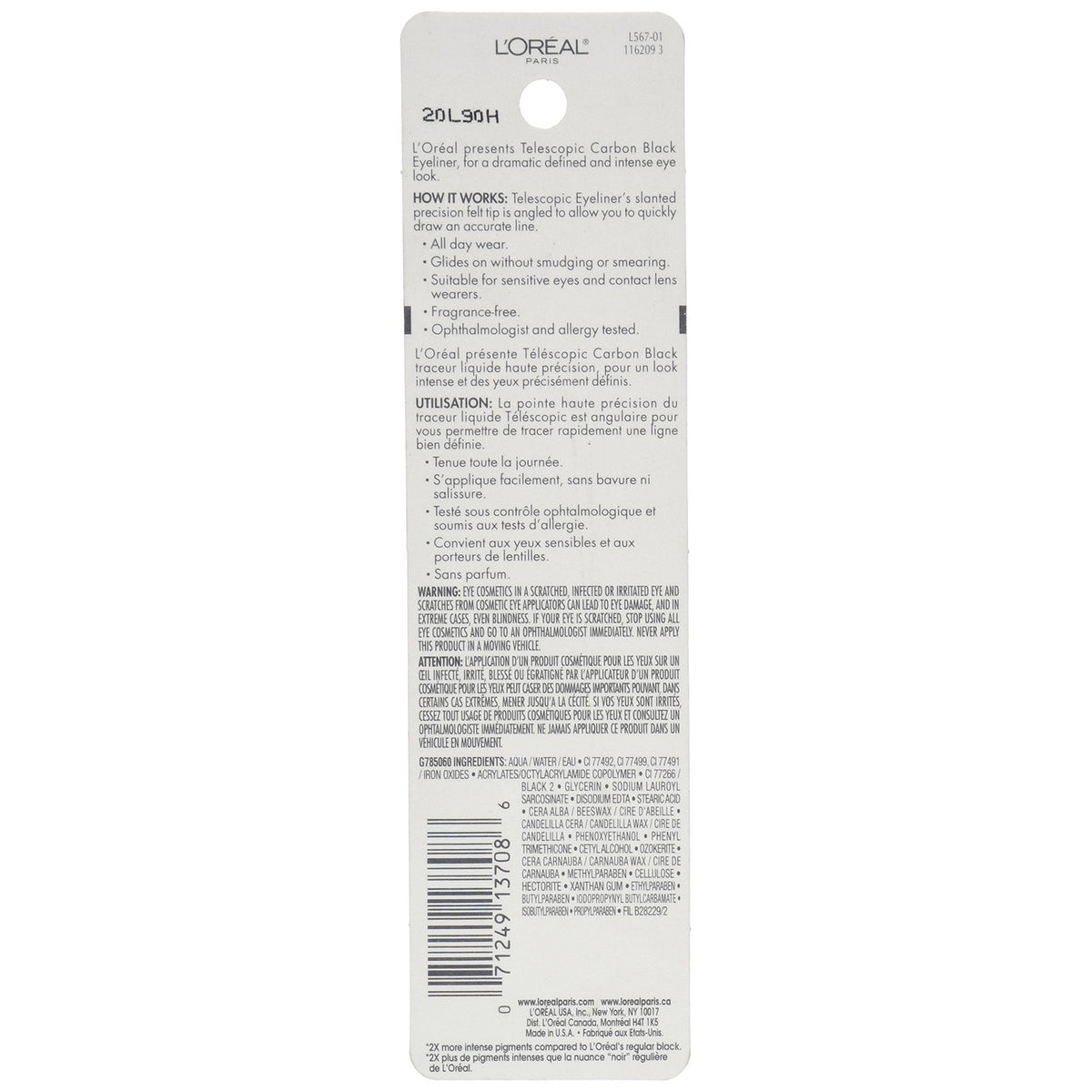 L'Oreal Paris Telescopic Precision Liquid Eyeliner, Carbon Black, 0.08 Oz