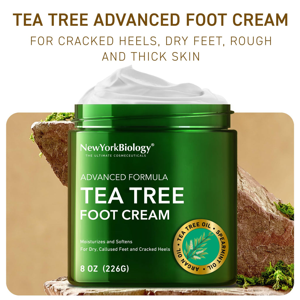 New York Biology Tea Tree Oil Foot Cream for Dry Feet and Rough Heels - Moisturizing Foot Cream - 8 oz
