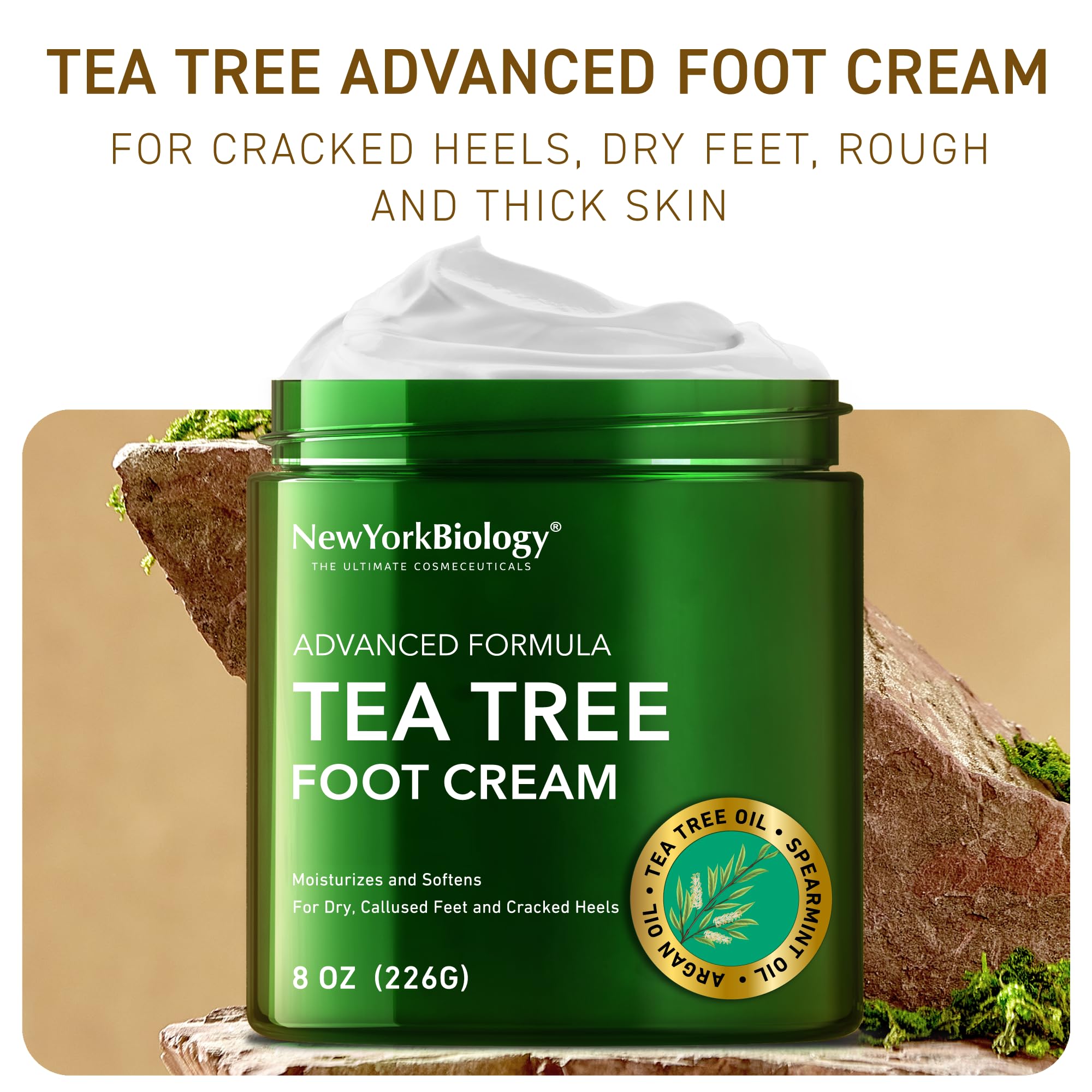 New York Biology Tea Tree Oil Foot Cream for Dry Feet and Rough Heels - Moisturizing Foot Cream - 8 oz