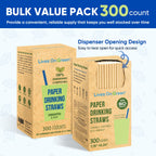 [300 Pack] Brown Paper Straws 7.75" Compostable Drinking Straws Disposable