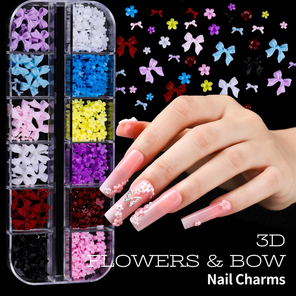 Teenitor Nail Charms and Nail Art Tools Set, Nail Art Kit with 5 Boxes of 3D Nail Charms and Gems Rhinestones, 15 Pcs Nail Art Brushes, 5 Pcs Nail Dotting Tools, 2 Set of Nail Stand