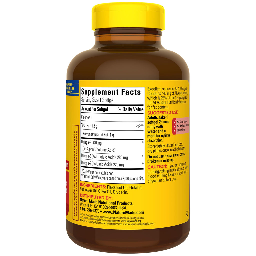 Nature Made Triple Omega 3 6 9 Supplements, 150 Softgels | Fish Free Omega 3 Fatty Acid Supplement with Flaxseed, Safflower & Olive Oils, Heart Health Support, 75 Day Supply