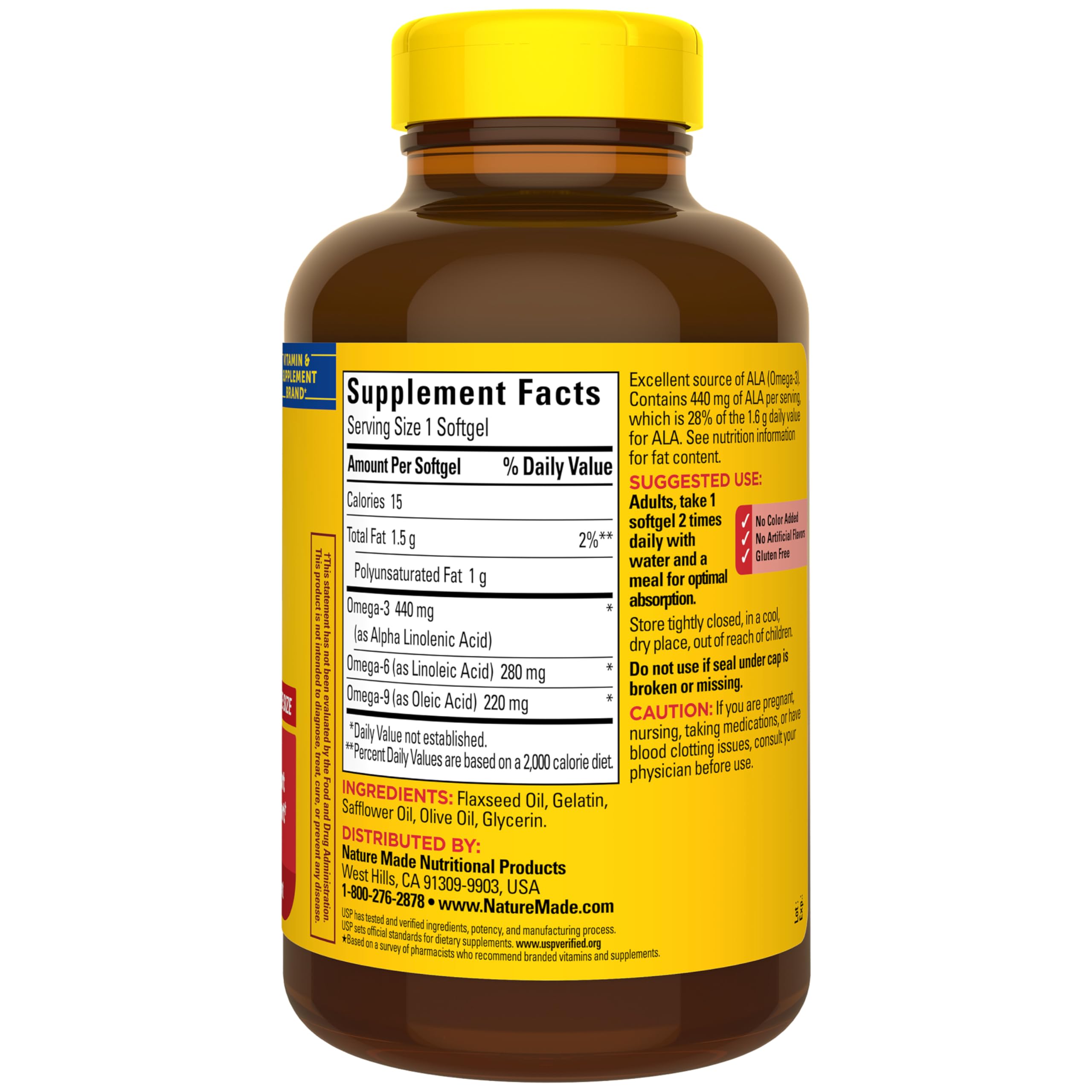 Nature Made Triple Omega 3 6 9 Supplements, 150 Softgels | Fish Free Omega 3 Fatty Acid Supplement with Flaxseed, Safflower & Olive Oils, Heart Health Support, 75 Day Supply