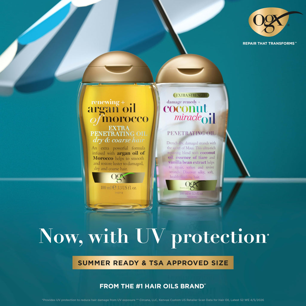 OGX Extra Strength Damage Remedy + Coconut Miracle Hair Oil, 3.3 fl. oz | Penetrating Hair Oil, Extra Hydrating Anti-Frizz, For Coarse, Dry Hair, Paraben-Free
