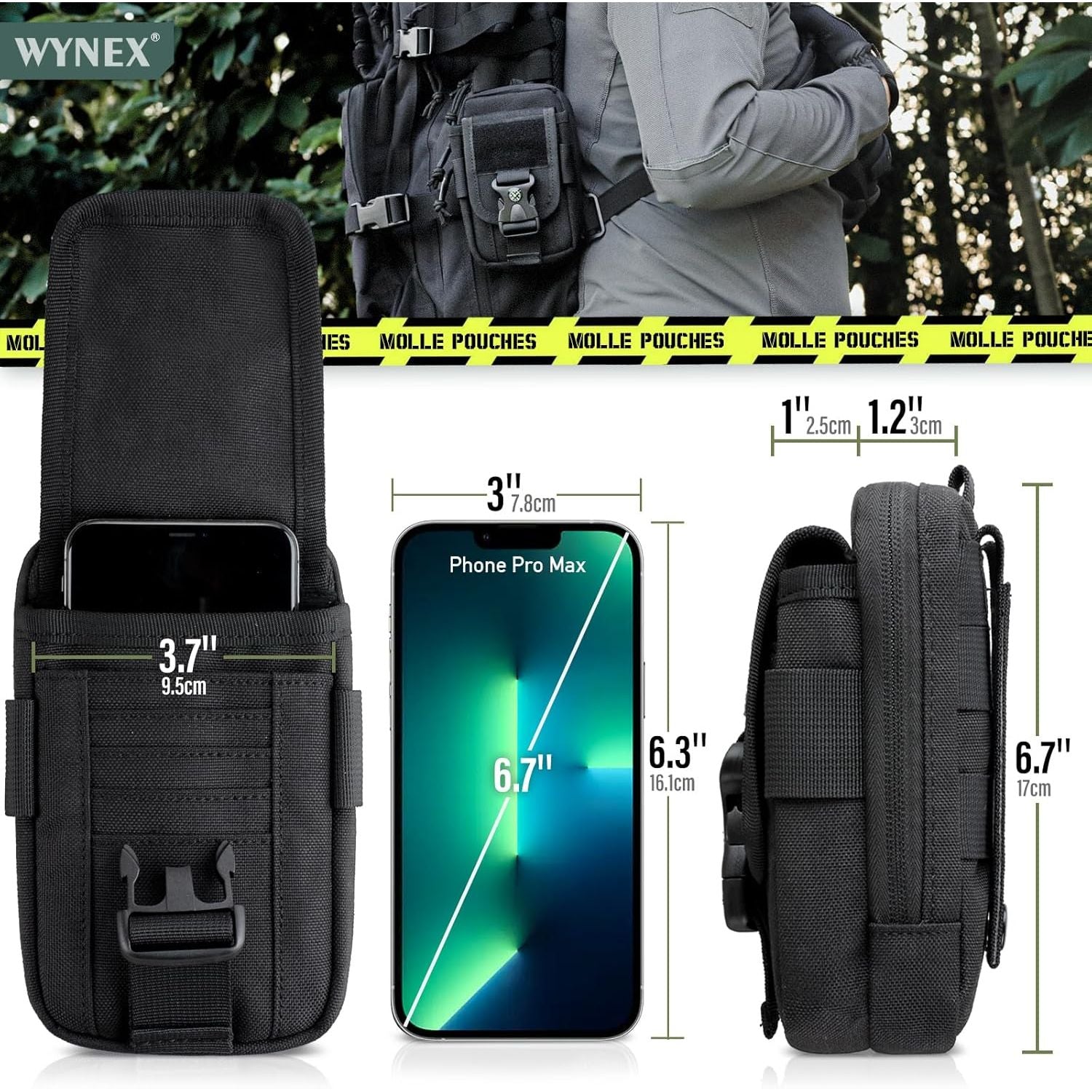 Buy now WYNEX Tactical Compass Phone Pouch, Large Molle Smartphone Holster Case Double Capacity Small Utility EDC Pouch with Compass Buckle and Carabiner at indiglob india