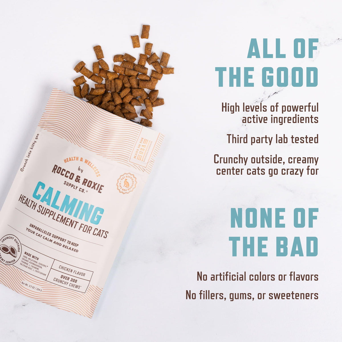 Rocco & Roxie Cat Calming Treats, Melatonin & Ashwagandha, Chews