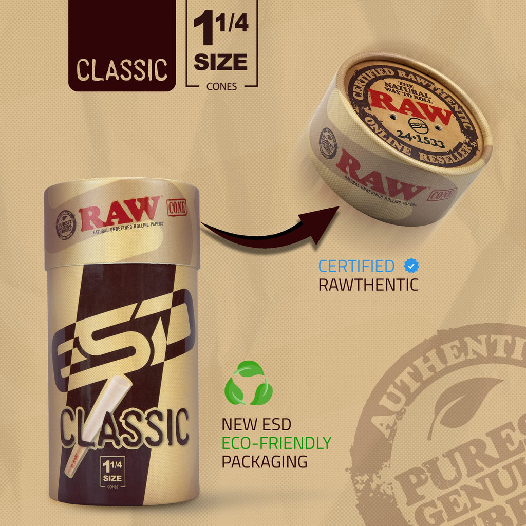 RAW Cones Classic 1-1/4 Size 84mm - 150 Pack Pre Roll Rolling Paper