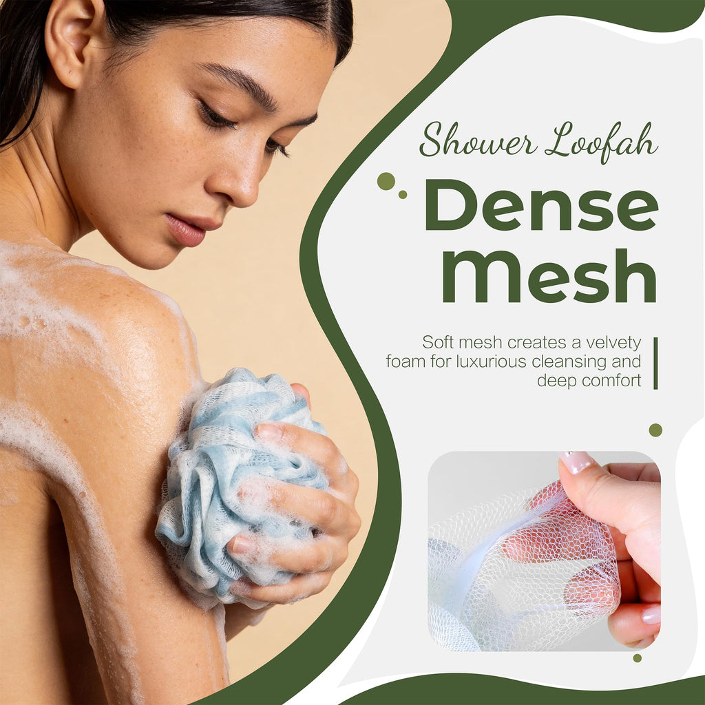 Yolaist Loofah Sponge 4 Pack, Exfoliating Body Scrubber for Shower, Soft Bath Sponges with Hanging Loop, 60G Gentle Loofah for Women Men (Pastel Colors)