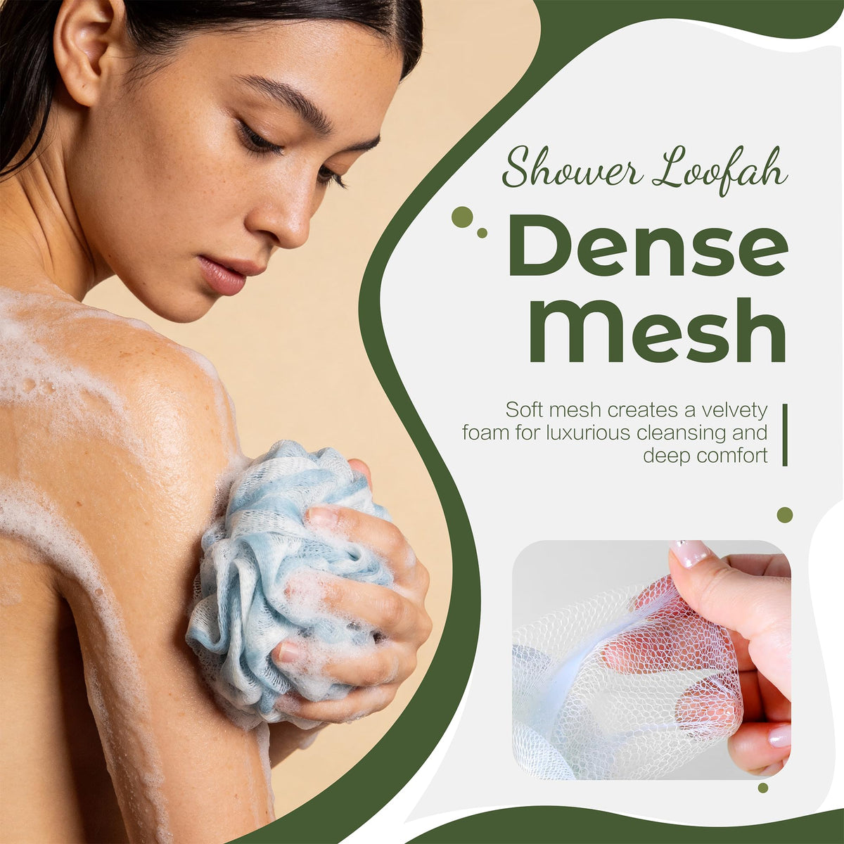 Yolaist Loofah Sponge 4 Pack, Exfoliating Body Scrubber for Shower, Soft Bath Sponges with Hanging Loop, 60G Gentle Loofah for Women Men (Pastel Colors)