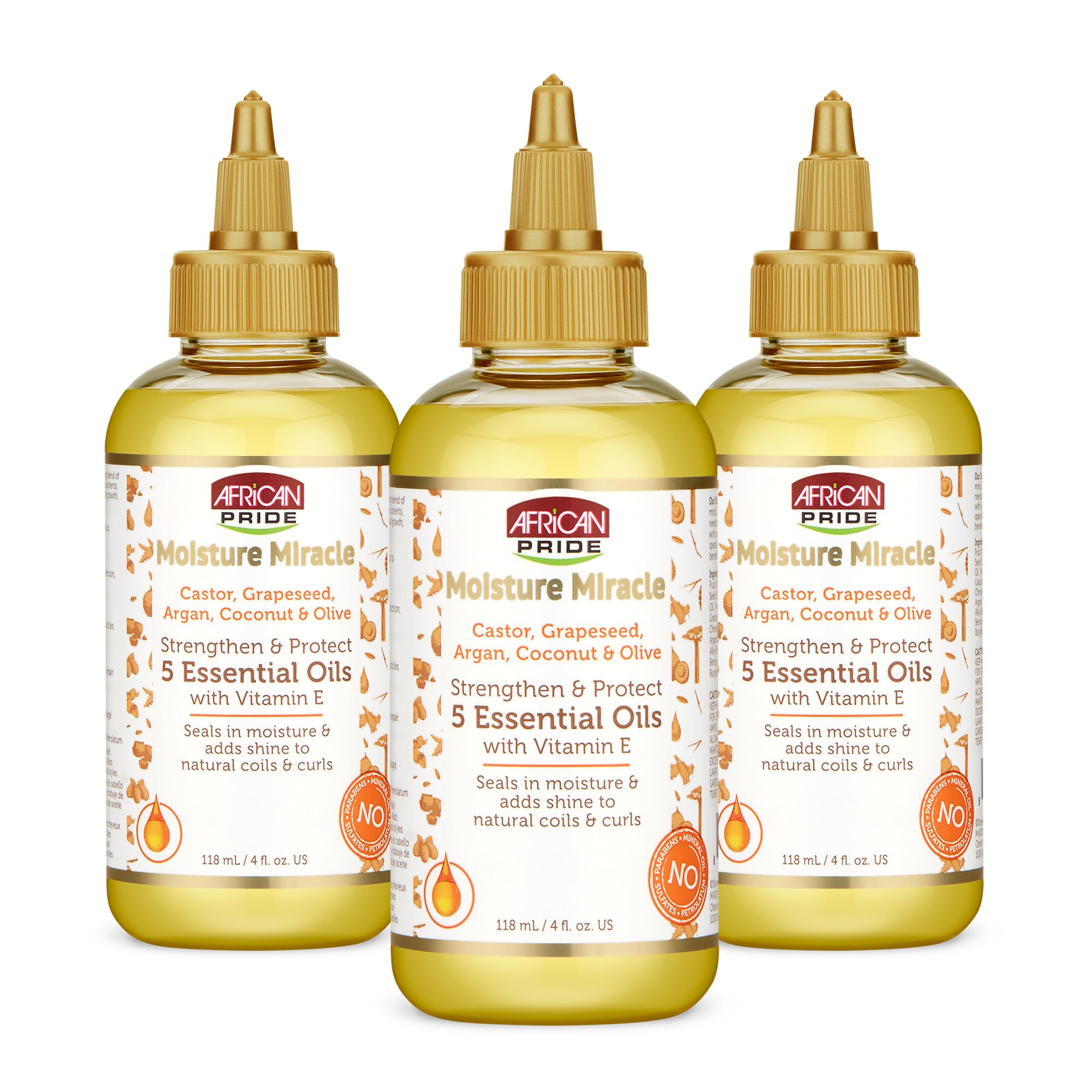African Pride Moisture Miracle 5 Essential Hair Oils, 8 Oz | Argan, castor, grapeseed, coconut & olive oils with vitamin E for shine, strength and moisture