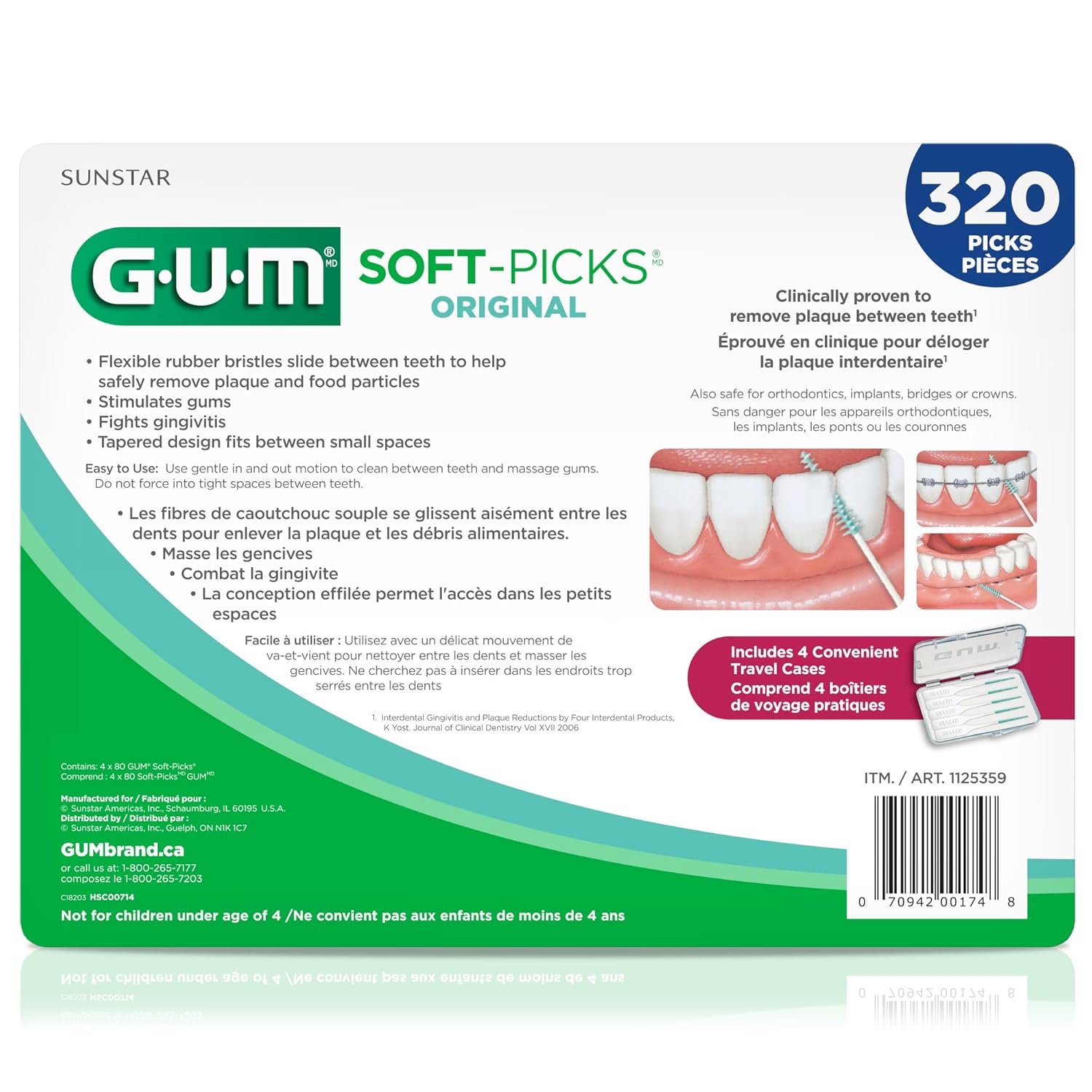 Buy now GUM Soft-Picks Original, Easy to Use Dental Picks for Teeth Cleaning and Gum Health, Disposable Interdental Brushes with Convenient Carry Case, Dentist Recommended Dental Picks, 320ct at indiglob india