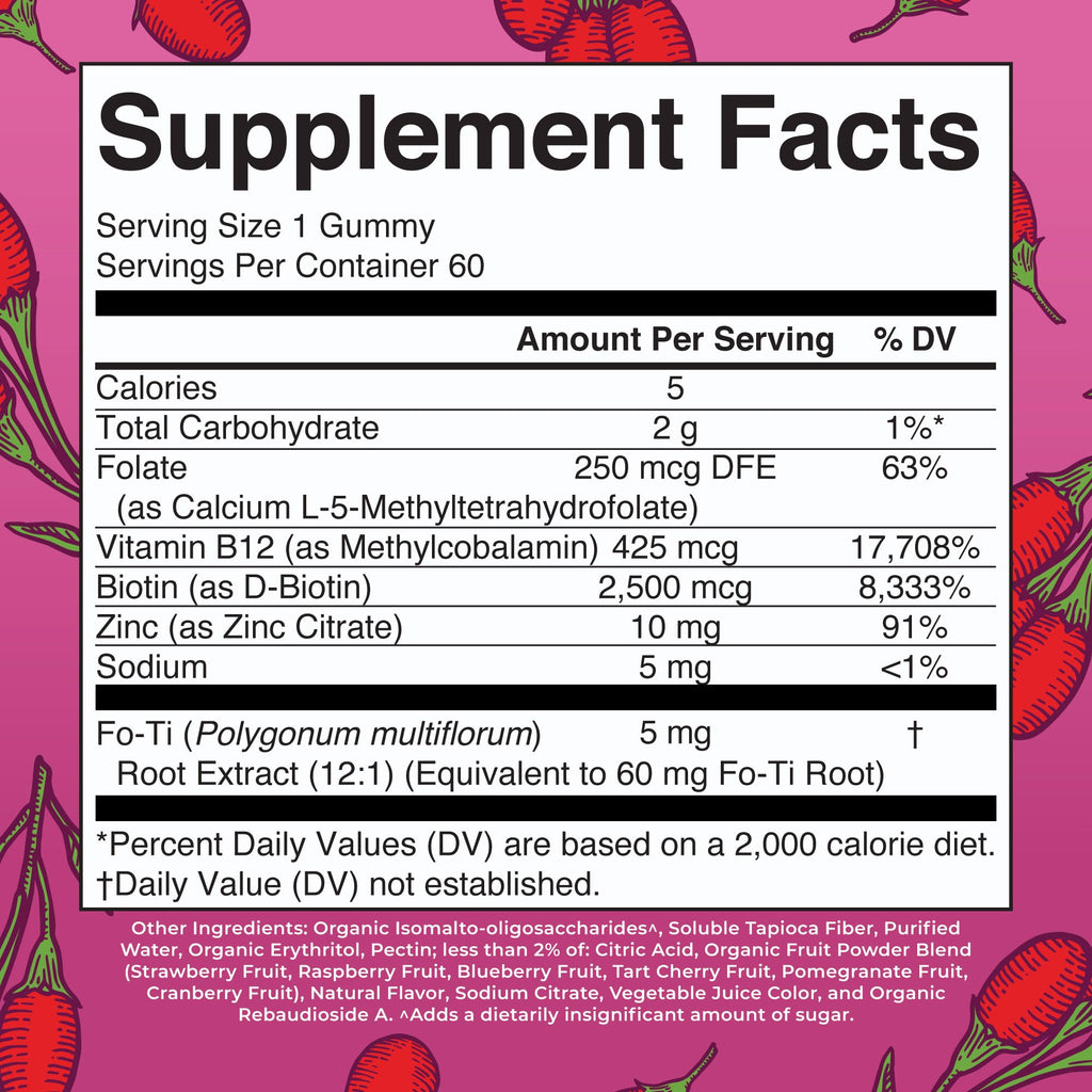 MARYRUTH'S Biotin Gummies, Hair Growth, Vegan, Sugar Free, Non-GMO, 60 Ct | Sugar Free, Vegan, Non-GMO, 2,500 mcg Biotin, Hair Skin and Nails