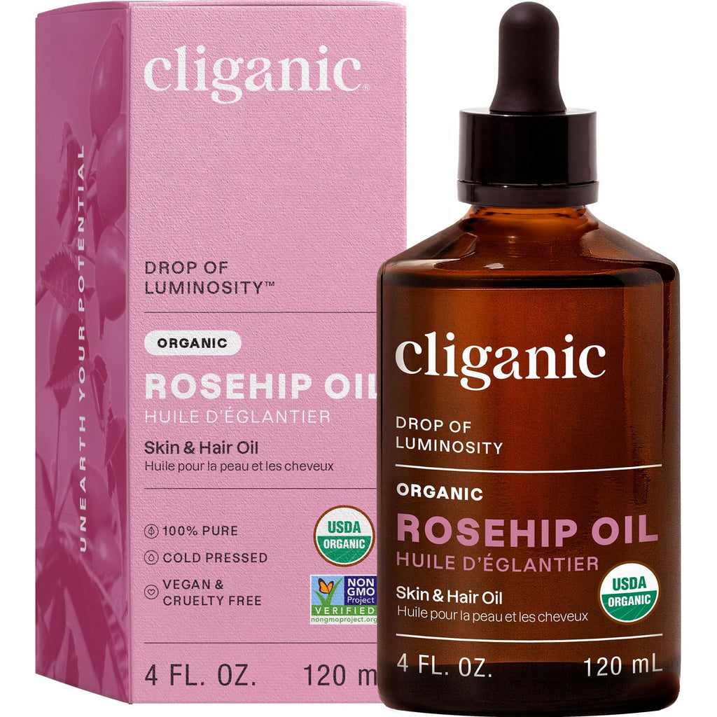 Cliganic Organic Rosehip Seed Oil for Face, 100% Pure | Natural Cold Pressed Unrefined Non-GMO | Carrier Oil for Skin, Hair & Nails