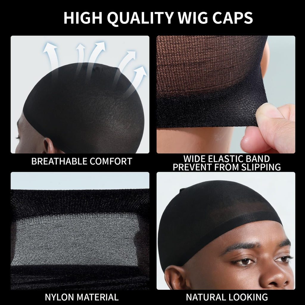Fandamei Wig Cap for Men, 4PCS Black Hair Stocking Cap, Nylon Wig Caps Black, Hair Net for Men, Stretchy, Natural, Lightweight Wave Caps