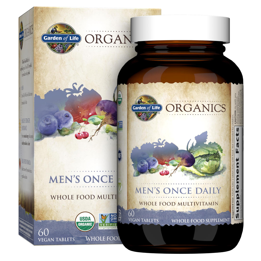 Garden of Life Once Daily Whole Food Multivitamin for Men, Organic Mens Vitamins & Minerals, Vitamin C, Zinc, Vegan, for Health & Well-Being, 60 Tablets | Organic Mens Vitamins & Minerals, Vitamin C, Zinc, Vegan, For Health & Well-Being, Whole Food
