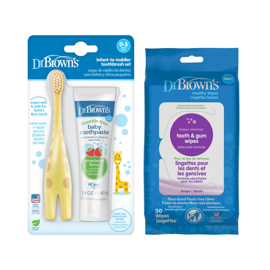 Buy now Dr. Brown's Infant-to-Toddler Toothbrush, Giraffe & Strawberry Toothpaste Set at indiglob india