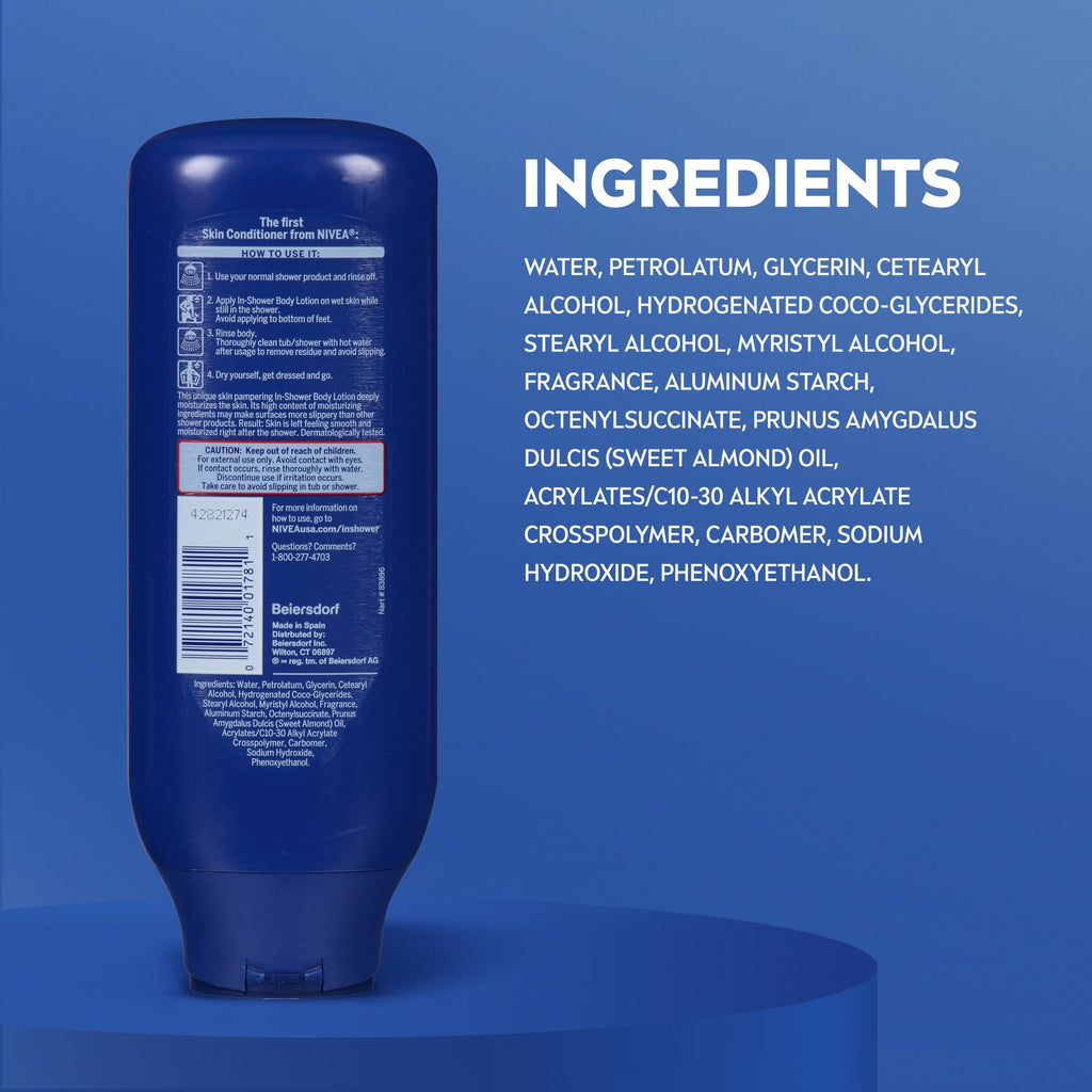 NIVEA Nourishing In Shower Lotion, 24-Hour Body Moisturizer, 13.5 FL OZ | Water Activated In Shower Moisturizer with Almond Oil for Dry to Very Dry Skin, Non Sticky
