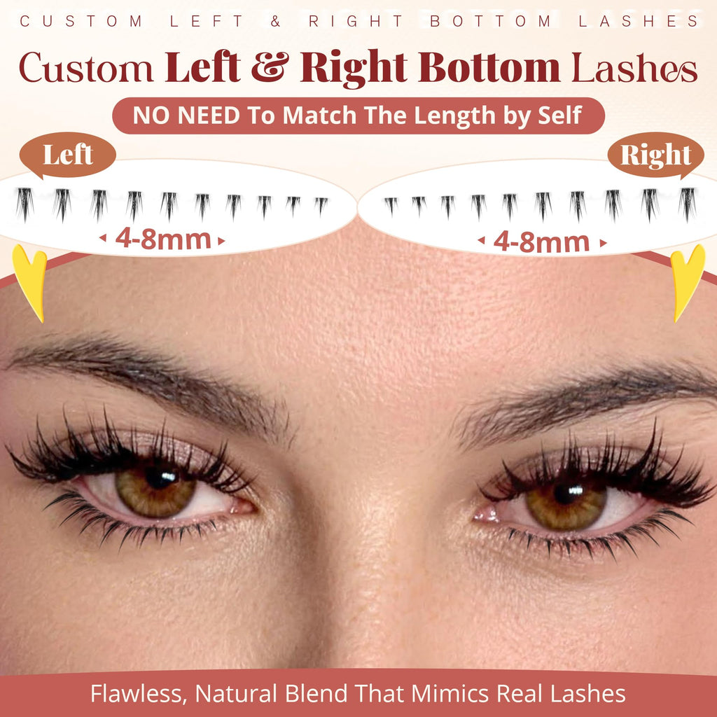 Calphdiar Fairy Eye Bottom Lash Clusters feature custom left and right lashes, ranging from 4-8mm for a natural look.