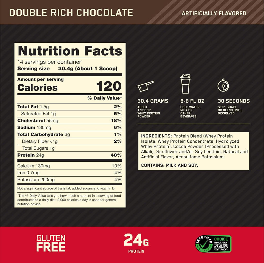 Buy now Optimum Nutrition Gold Standard 100% Whey Protein Powder, Double Rich Chocolate, 1 Pound (Pack of 1) at indiglob india